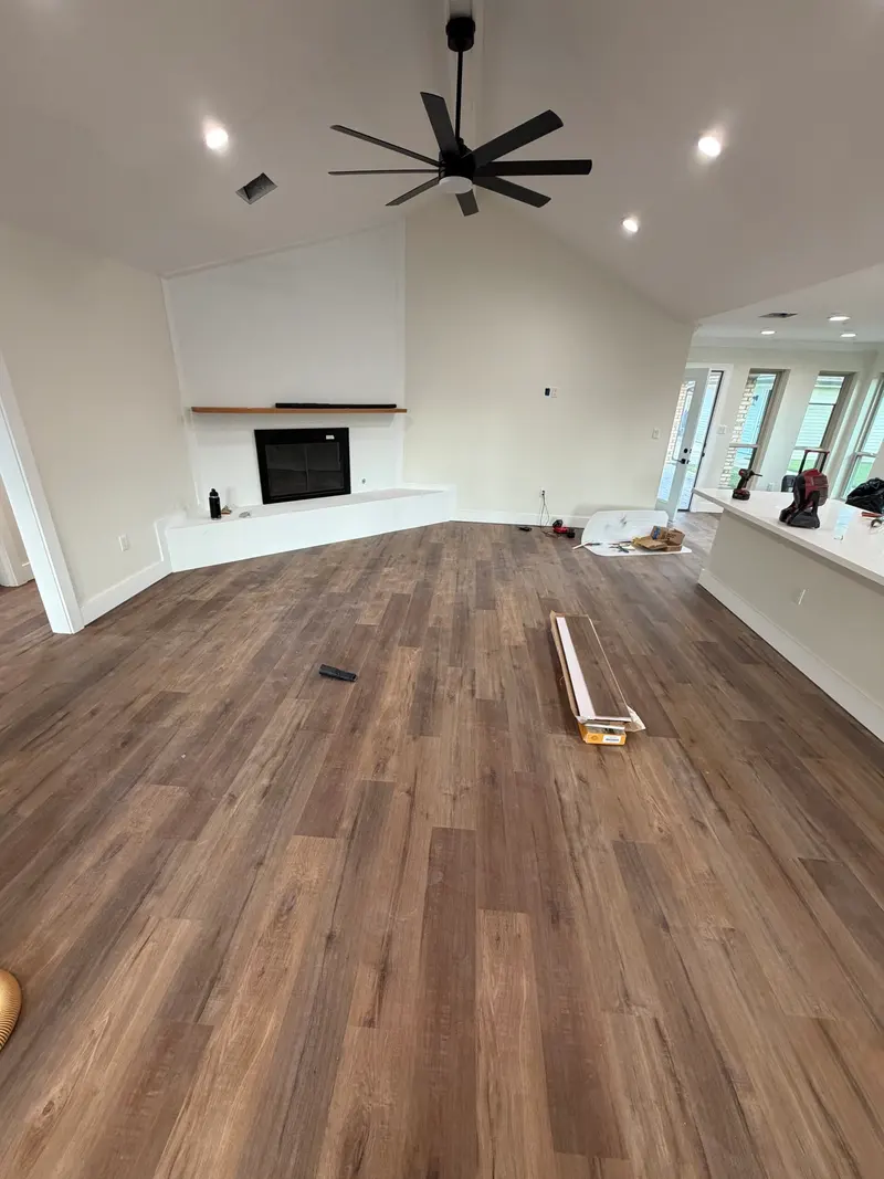 Living room with new plank flooring
