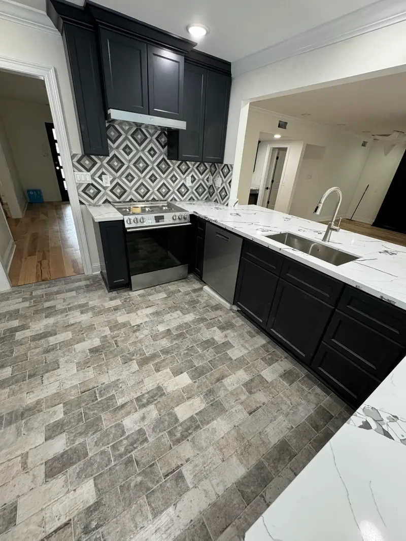 Kitchen with new tile flooring
