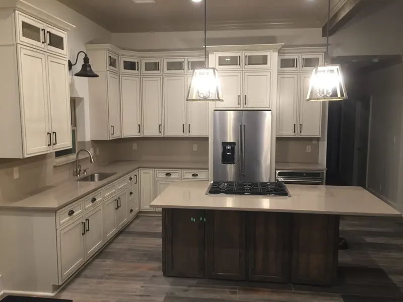 Kitchen island under pendant lights