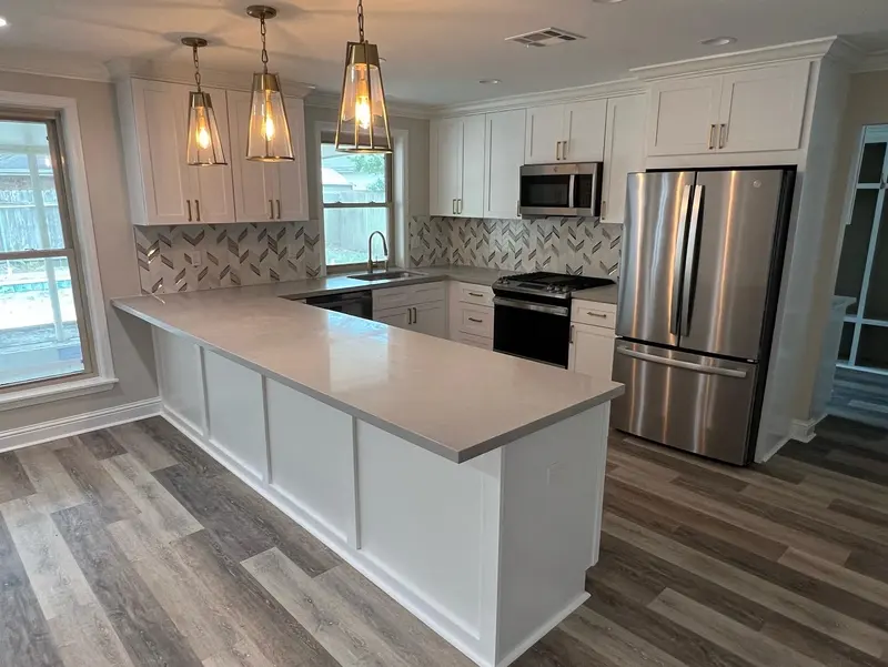 White kitchen with island