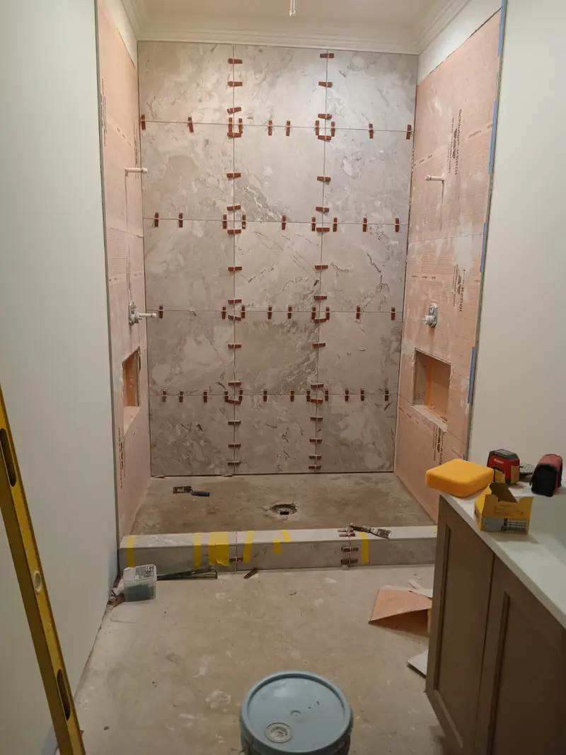 Custom tile shower during installation